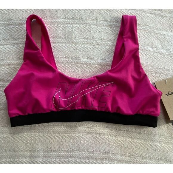 Nike Women's MEDIUM PINK  Logo Scoop Neck Bikini Top - Picture 7 of 9